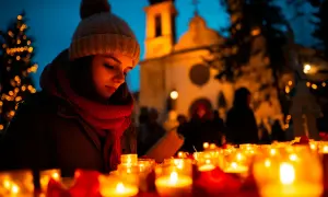 Dziewczyna zamyślona przy świecach, przypomina o tym, jakie są tradycje związane z odwiedzaniem cmentarzy w innych kulturach.