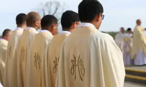 Księża w szatach z monogramem IHS. Analizy i statystyki dotyczące przyczyn spadku powołań kapłańskich.