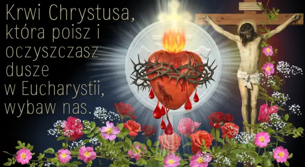 Kult relikwii krwi Chrystusa w kościele katolickim wynika z wiary w jej moc oczyszczającą i zbawczą, symbolizowaną przez krople krwi i płonące serce.