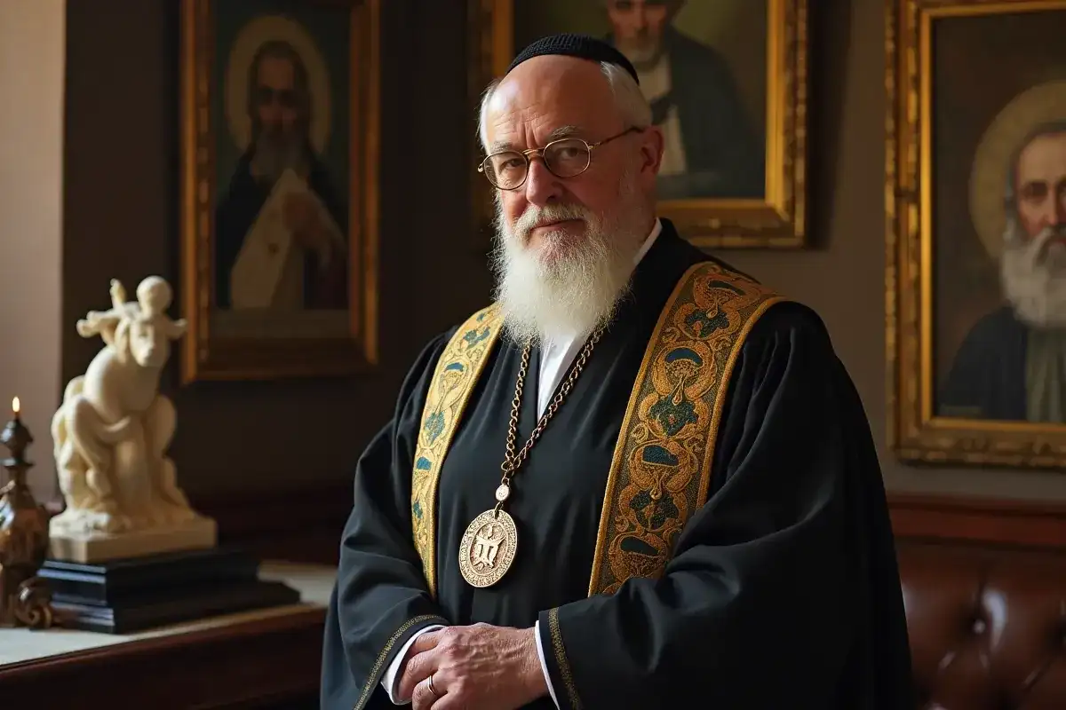 Dostojnik kościelny w szatach. Wizerunek przypomina o tym, jakie są prawa wiernych w kontakcie z hierarchią kościelną.